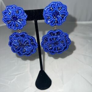 Blue Beaded post earrings